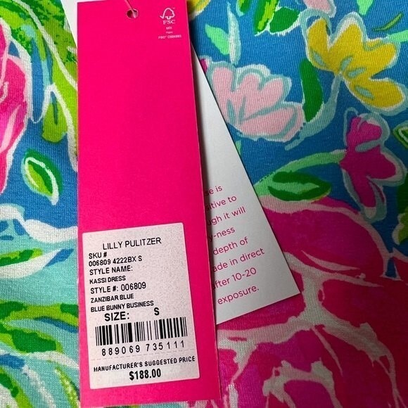 Lilly Pulitzer Dress Kassi Zanibar Blue Bunny Ruffled Faux-Wrap Dress Size S - Picture 8 of 10